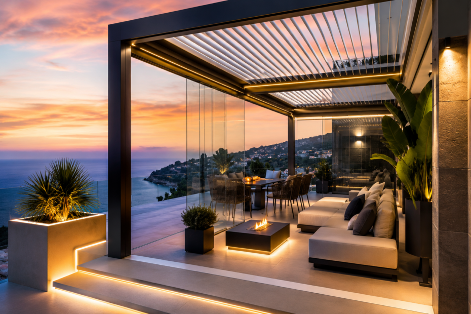 Terraza moderna con cerramientos y acabados de lujo.